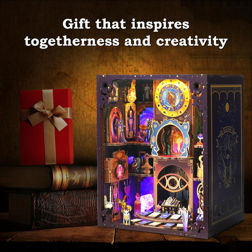 VORATHIS 3D Book Nook Kit - DIY Miniature Dollhouse with LED Lights for Adults & Teens, Fantasy Tarot-Themed Wooden