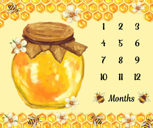 Bees Theme Baby Monthly Milestone Blanket, 48x40in, Soft Flannel, Baby Shower Age Growth Tracker