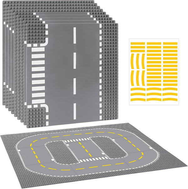 9 Pack Road Baseplates for Building, Compatible with Lego Classic Bricks, 10” x 10” Baseplates for City Sets