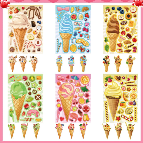 Ice Cream Party Kids Sticker Sheets: 36 Sheets Build Your Own Stickers, Mix and Match Ice Cream Decals