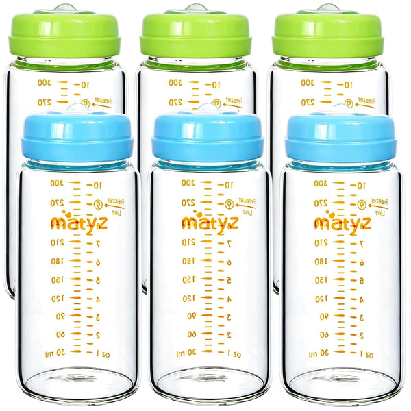 Matyz Glass Breastmilk Storage Set, 6 Pack 10oz, Compatible with Spectra Medela
