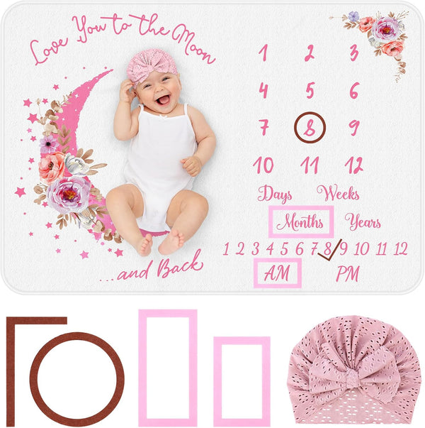 Baby Monthly Milestone Blanket, 51”L x 40”W, Thicker Extra Soft Flannel, Best Photography for Newborn Baby Girl (Pink