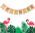 Hello Summer Burlap Banner Rustic Summer Decoration with Flamingo Pattern for Pool Party, Beach Party, Barbecue