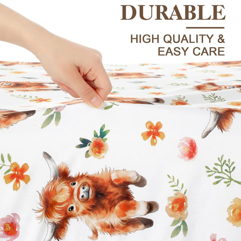 Croknit 4 Pack 52" 28" x Changing Pad Cover for Boys Girls Highland Cow Eucalyptus Leaf Floral Pattern Neutral Nursery