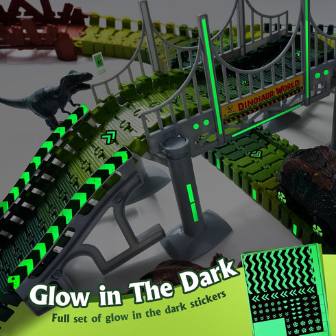 268 3-5, Set, 2 Set, 3-9 PCS Race Tracks Dinosaur Toys for Kids Glow in The Dark Magic Toy Dinosaur Cars Track