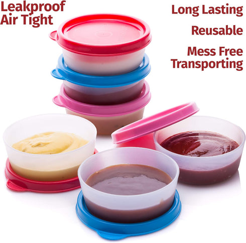 SIGNORA WARE 6 pk Condiment Containers with Lids - 2.3 oz Small Food Storage for Salad Dressing, Leak Proof