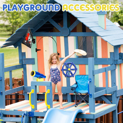Junkin 5 Pcs Plastic Pirate Steering Wheel, Telescope, Safety Handles, and Flags for Outdoor Swing Set Accessories