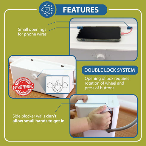 Power Strip Cover Box - Effectively Baby Proofs Power Strip with Patented Dual Lock. Convenient Side Openings for Cords
