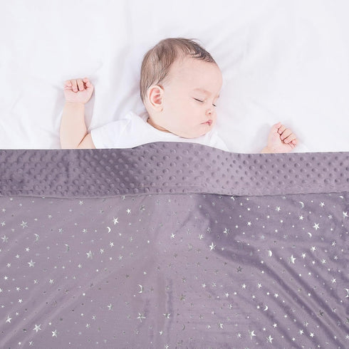 Baby Blanket for Boys Girls, Soft Minky with Double Layer Dotted Backing, Star and Moon Printed, 30 x 40 Inch Receiving