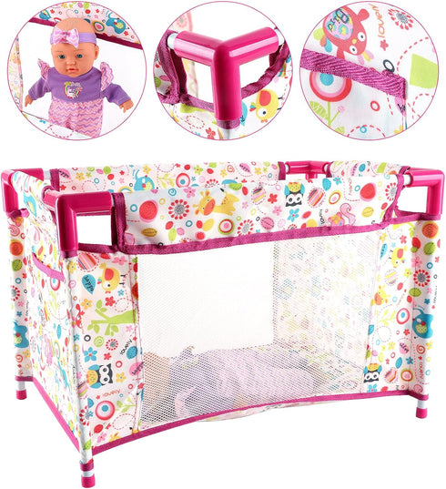 Set deAO Kids Baby Doll Stroller Nursery Role Play with a Variety of Feeding Toy and Play Mat Travel Cot Baby Carrier