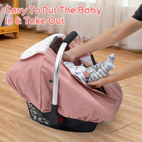 Car Seat Cover Baby Girl, Waterproof Infant Car Seat Canopy with Peep Window and Breathable Holes, Warm Carseat Cover