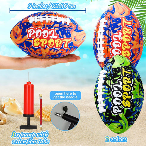 2 Pieces Waterproof Water Football for Kids, 9 Inch Beach Football for Pool Game, Dark Blue and Orange