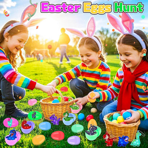 24 Pack 2.7inch Kiss Monkey Prefilled Easter Eggs with Toys, Easter Eggs Filled with Dinosaur Pop Toys, Easter Basket