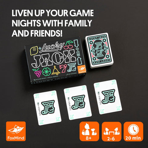 20 2 Pack, Foxmind Lucky Jack Strategy Card Game, Minute Fast Paced Quick Card Games for Players or More, Las Vegas