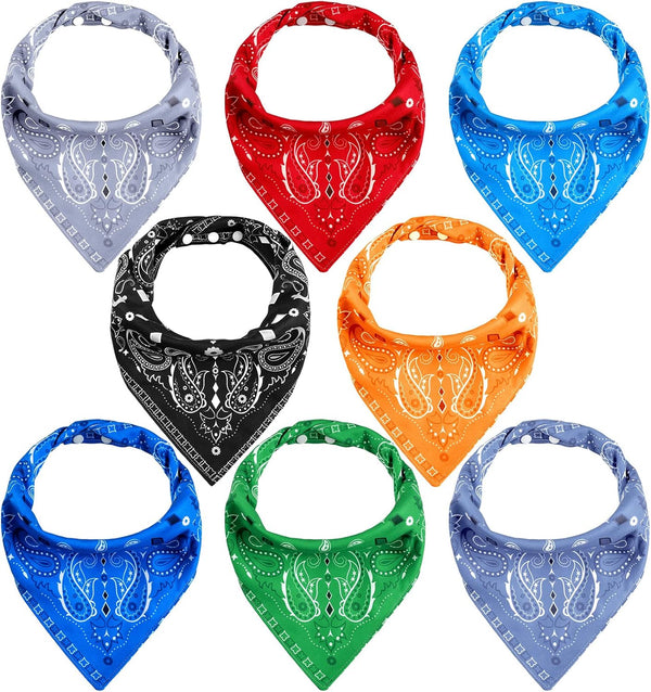 Jiuguva 8 Pack Absorbent Bandana Bibs Set for Adults, Large Neutral Paisley Bibs for Men, Women, Teens, 8 Colors
