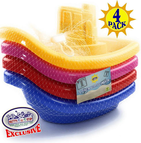 (11") Set 4 Pack Matty's Toy Stop Plastic Nesting/Stacking Tug Boats Red, Blue, Pink & Yellow Gift Bundle, Perfect