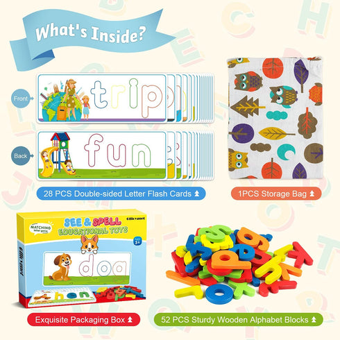 Officygnet See & Spell Educational Toys - 80 Pcs Matching Letter Game for 3-6 Years Old Boys & Girls Learning Gift