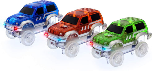 PicassoTiles 3 pcs Magnetic Toy Car Set, Light Up LED Compatible with Magnet Race Track for STEM Building Kits