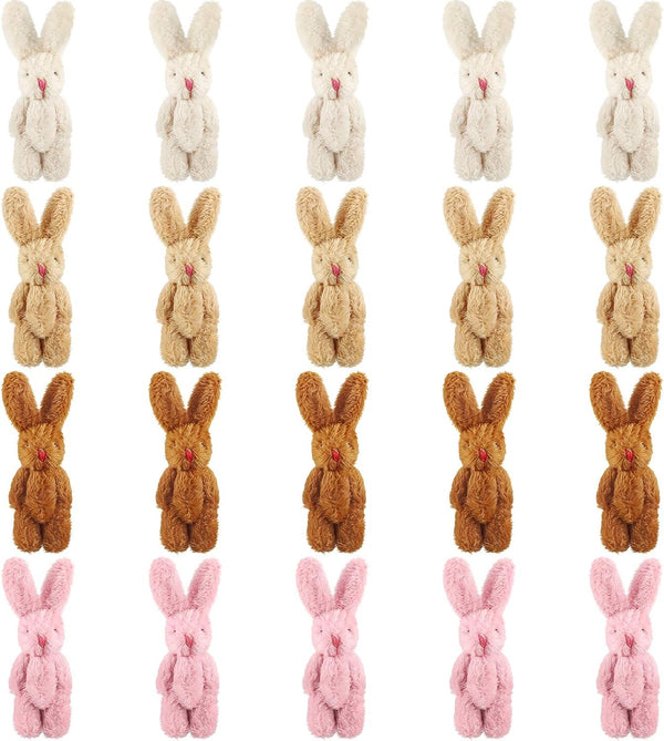 20 Pieces Easter Mini Plush Rabbit, Tiny Joint Bunny 2.4 Inch Soft Stuffed Animal Toys for Decorations and Party Favors