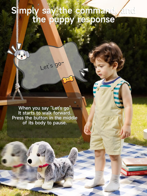 eJog Pup Electronic Interactive Plush Dog, Realistic Robot Puppy Toy, Singing, Walking, Talking, Barking, Tail-Wagging