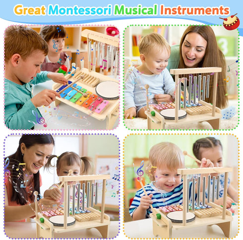 BCY hohipi Set,Baby Set Kids Drum Musical Instrument for Toddler,Wooden Xylophone for Toddlers with Baby Drum and Wind