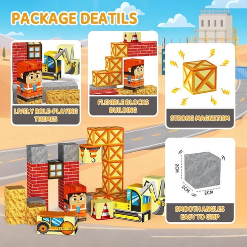 Box-35PCS 3 WMXDU Magnetic Blocks with Magnet Magnet Cubes, Magnetic Tiles Kids Build Cubes Travel Game Toys, Road Trip