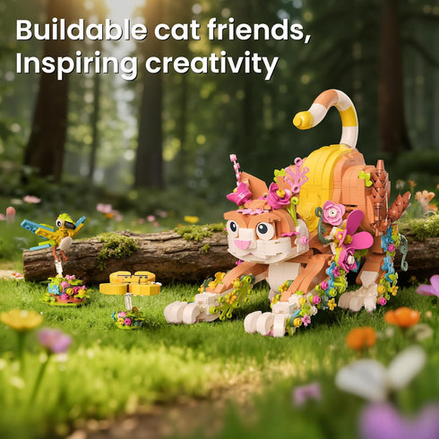 Set 8 9 10 11 12+ (1038 JOJO&Peach Cat and Flower Building Toy for Girls, Mothers Day Animals Plant Model Ideas