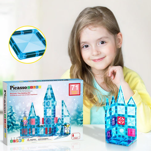 71pc 2 Set 3+ PTM71 PicassoTiles Mini Diamond Series Winter Ice Theme Magnetic Tile Building Blocks Character Action