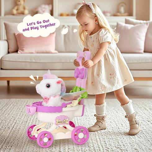 Set 3 4 5 6 4-6 TUZT Girl Interactive Walking Unicorn Stroller Toy with Plush Electric Unicorn & Groom Care