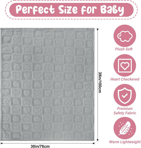 30"39" Plush Soft with Heart Checkered Baby Blanket,Fleece Infant Toddler Blankets for Girls Boys,Warm Lightweight