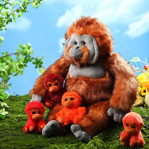 Lenwen 5 Pcs Plush Gorilla Stuffed Animals Set - 14 Inch Large Mommy Gorilla with 4 Baby Gorillas for Kids Gifts