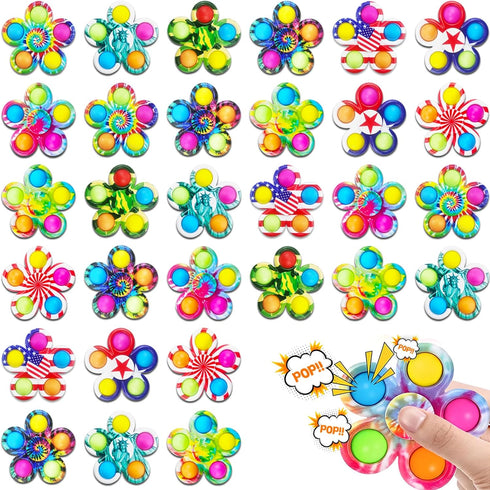 FODYNE 50Pcs Pop its Fidget Spinners for Kids, Fidgets Toys Bulk for Adults,