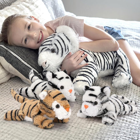3 17.7 Inch Mommy Set, MaoGoLan White Tiger Stuffed Animal with Babies, Tiger Plush Soft Stuffed Tiger Family Toys