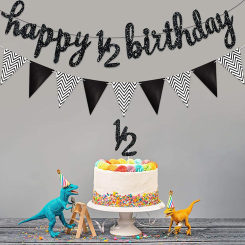 Boao Pre-Strung Half Birthday Decorations Set, 6 Months Happy 1/2 Birthday Banner, Cake Topper for Baby Shower