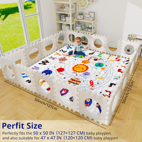 Mfmiudole 50"50" Solar System Baby Gyms Playmats for Playpen, Thicken ABC Alphabet Learning Mat Toddlers Padding