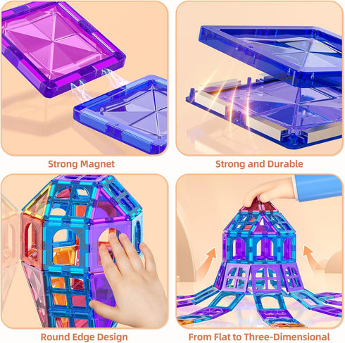 TEMI Magnetic Tiles Building Blocks, Magnets Building Set, Learning Toys, Christmas Gift for Ages 3-8, 80pcs