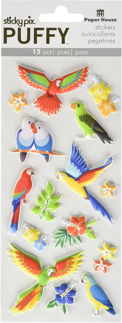 Paper House Productions Puffy Stickers - Tropical Birds, 3 Pack