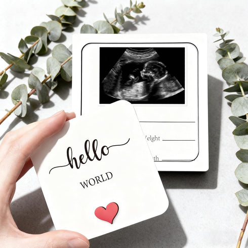 Wooden Pregnancy Announcement Ivory White, Writeable Creative Ultrasound Photo Frame Wooden Keepsake Box, Baby Birth