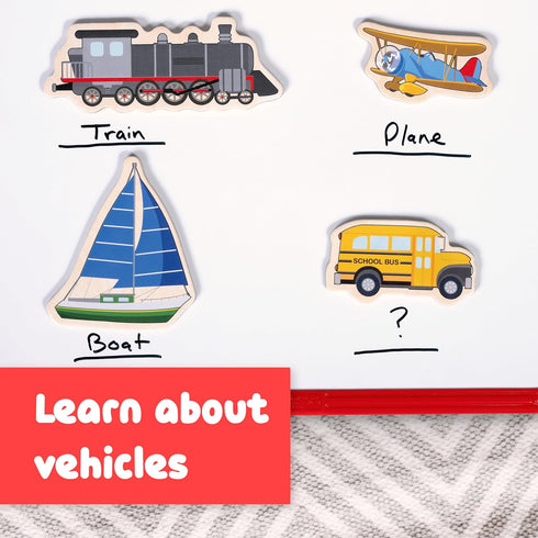 SPARK & WOW Wooden Transport Magnets Set of 20, Cute Transportation Magnets for Kids Ages 2+ for Fridges and Whiteboards