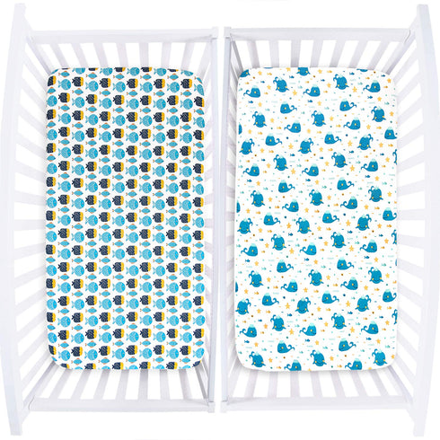 2 Pack Crib Sheets Fitted, Crib Sheet Fits for Standard Crib Mattress, Toddler Sheets for Baby Boys & Girl