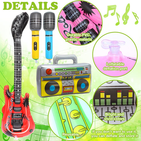 Inflatable Rock Star Toy Set - 8 Pack Inflatable Instruments Party Props for 80's 90's Party Decorations