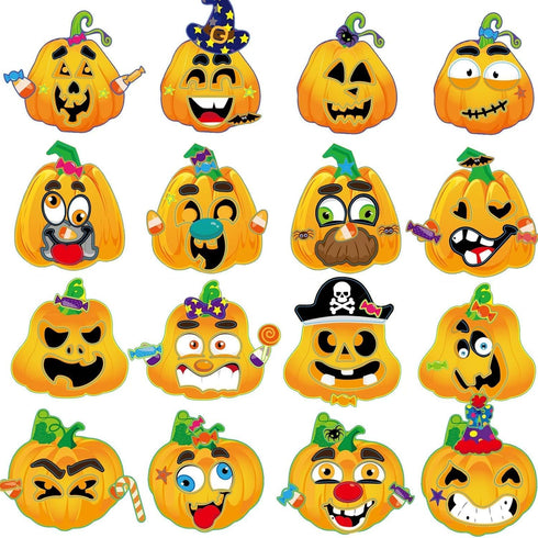 36 Sheets Halloween Pumpkin Craft Stickers, Kids DIY Make a Pumpkin Face Sticker for Halloween Treats Party Favors