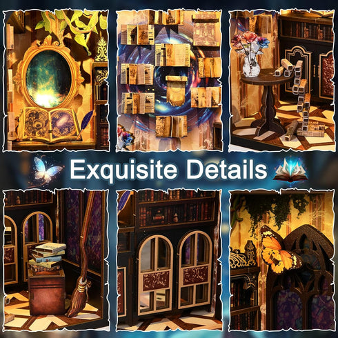Reenovan 3D Book Nook Kit, DIY Dollhouse Miniature House with LED Bookshelf Decor Home Decor, Wooden Puzzle Craft