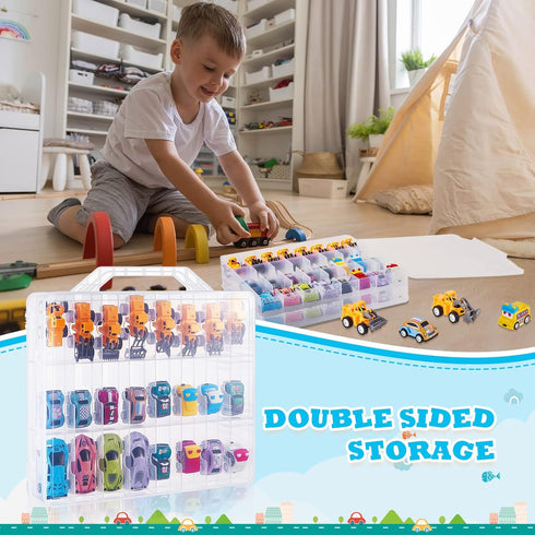 2 Pack Toy Storage Container and Organizer Case with 48 Compartments, Small Toy Organizer Cars Carrying Case Compatible