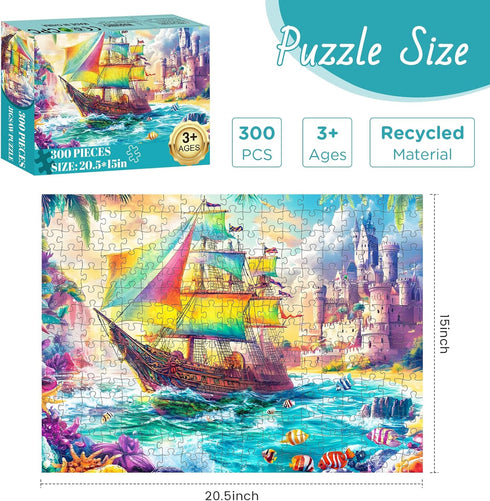 DAGIRT 300 300 20.5 15 Piece Puzzles for Adults Sea Beach Ship Jigsaw Puzzle, Large Pieces Jigsaw Puzzle for Adults