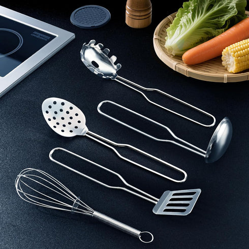 12Pcs Playset 3 Kids Pretend Play Kitchen Accessories Toy Stainless Steel Metal Pots and Pans with Rack Mud Kitchen