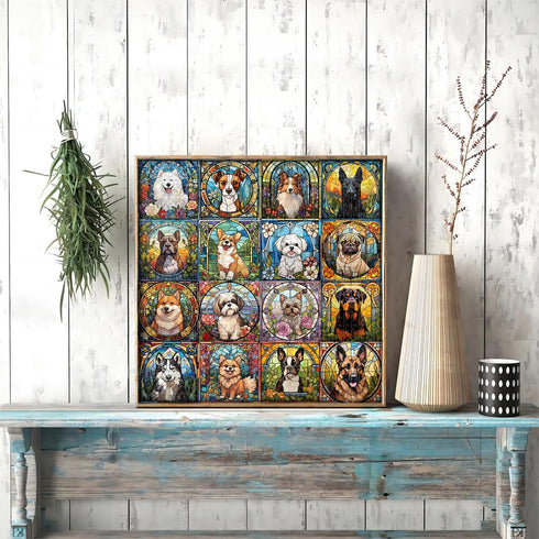 Stained Glass Dog Puzzles for Adults, 1000 Pieces, Colorful Animal Puppy Collage, Challenging Jigsaw Puzzles
