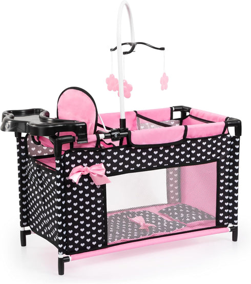 Bayer Design Dolls Multi Bed - Black, Pink, Hearts - Accessory Set for Dolls Up to 18"