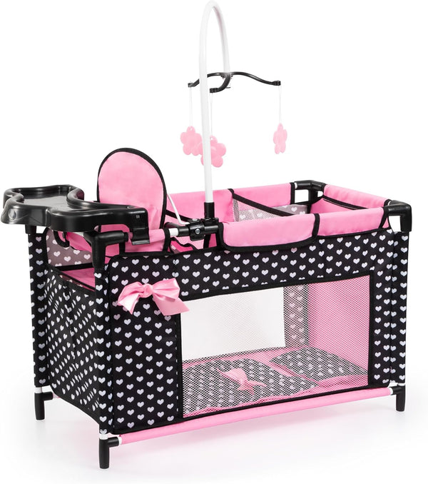 Bayer Design Dolls Multi Bed - Black, Pink, Hearts - Accessory Set for Dolls Up to 18"