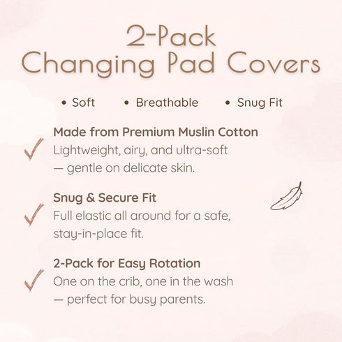 MY LITTLE ZONE 2-Pack 32"x16" 8" Baby Changing Pad Covers Girl, Changing Table Sheets, Cotton Muslin Changing Pad